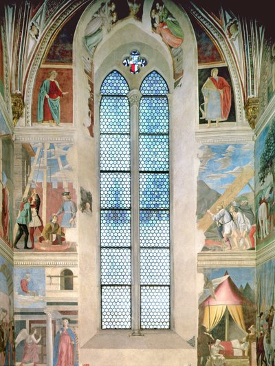 View of the end wall of the apse with frescoes from the Legend of the True Cross cycle (post-restoration) by Piero della Francesca